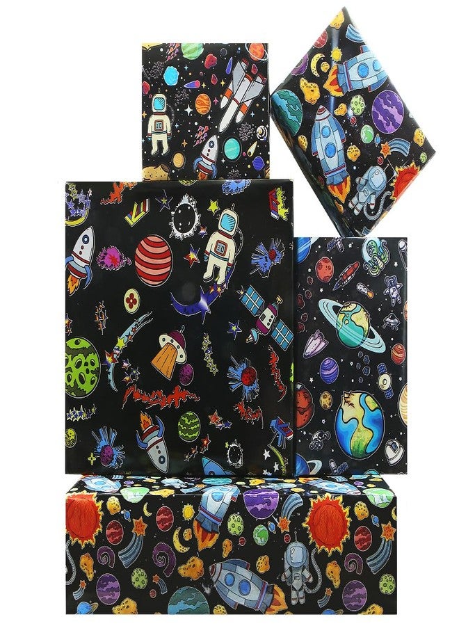 Geluode Outer Space Wrapping Paper for Boy Girl Kids, Astronauts Rockets Satellites Probes Planets Pattern Space Galaxy Wrapping Paper, 8 Sheets Folded Flat 20x28 Inches for Space Sky Fanatics Birthday Party - Image 1